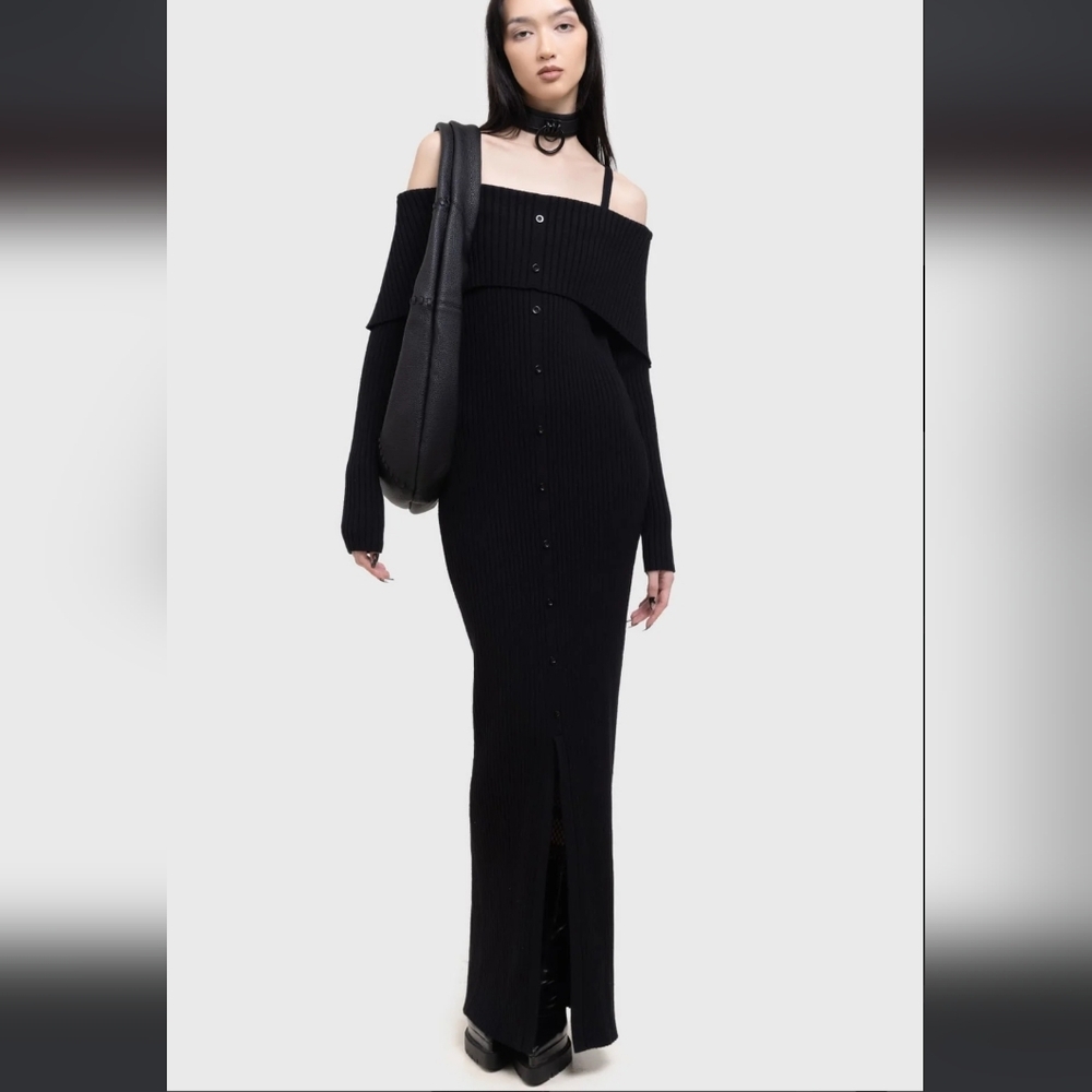 Killstar Black Off-Shoulder Ribbed Dress